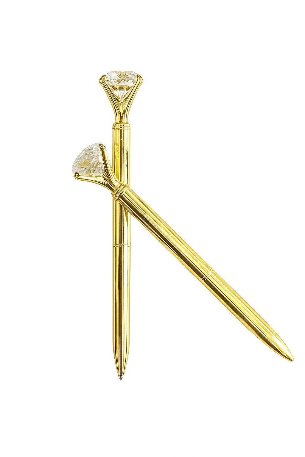 Gold pen with diamond-like tip on a white background